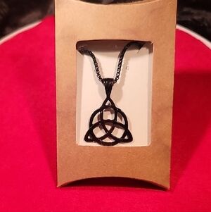 0508. Black ~ Celtic Knot ~ Pendant and 22" Chain Necklace ~ Unisex ~ Gift Box ~